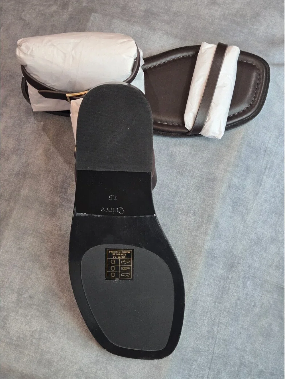Quince Italian Leather Ankle Strap Flat Sandal - Coffee Bean - Women's 7.5 NEW